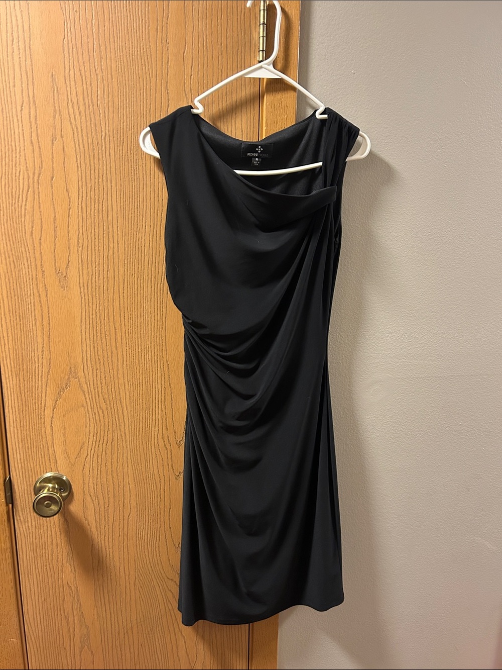 Ronni Nicole Black Draped Midi Dress